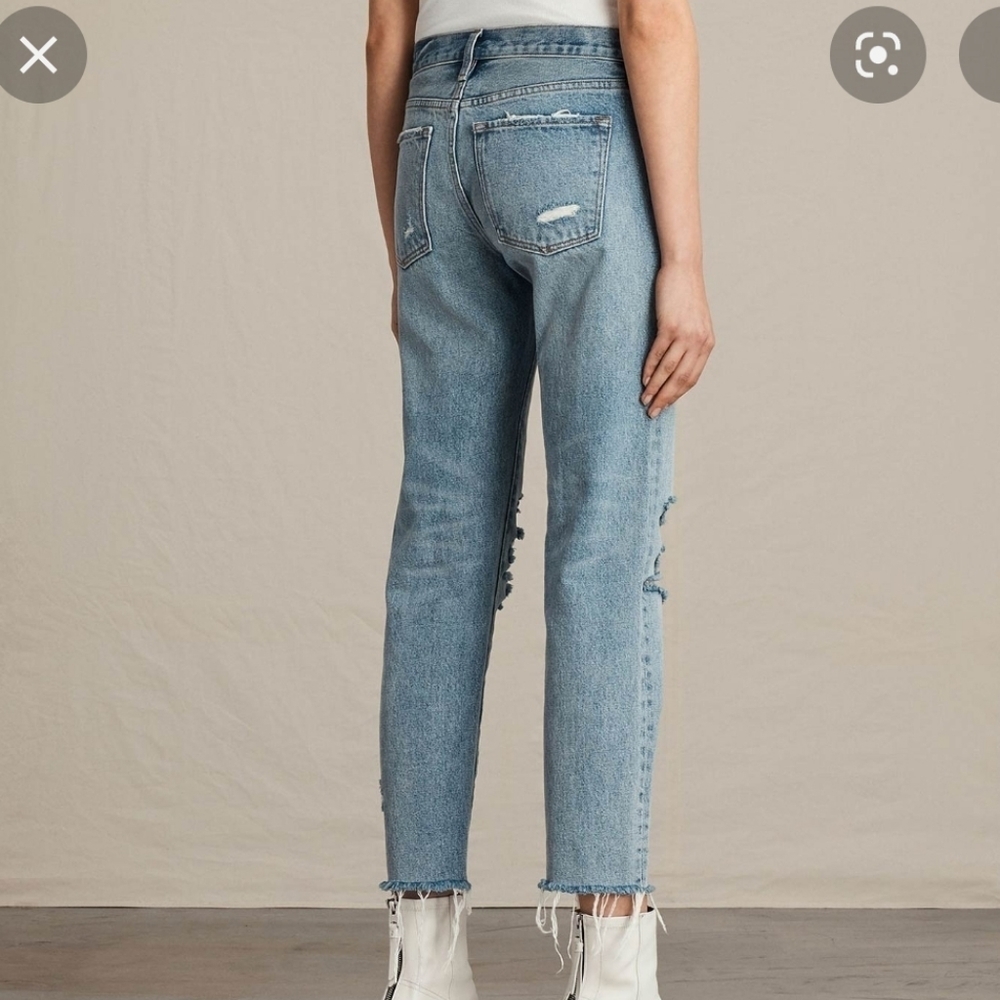 All Saints Muse Destroyed Jeans, Medium Wash, Frayed Hem Size 25 - Picture 2 of 10
